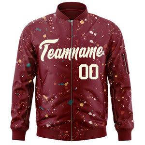 Custom Crimson Cream Varsity Full-Zip Splash Graffiti Pattern Letterman Jacket