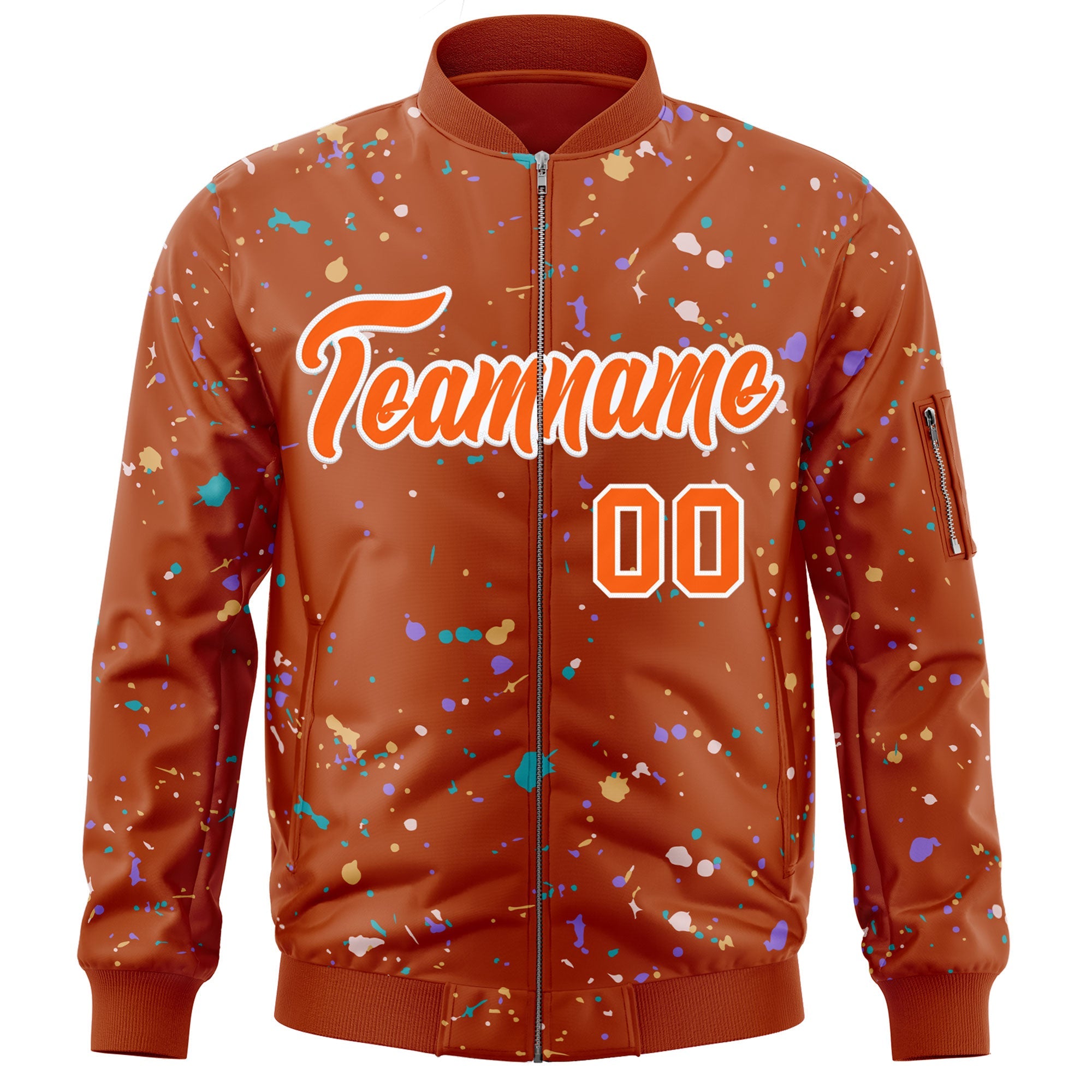 Custom Orange White Varsity Full-Zip Splash Graffiti Pattern Letterman Jacket