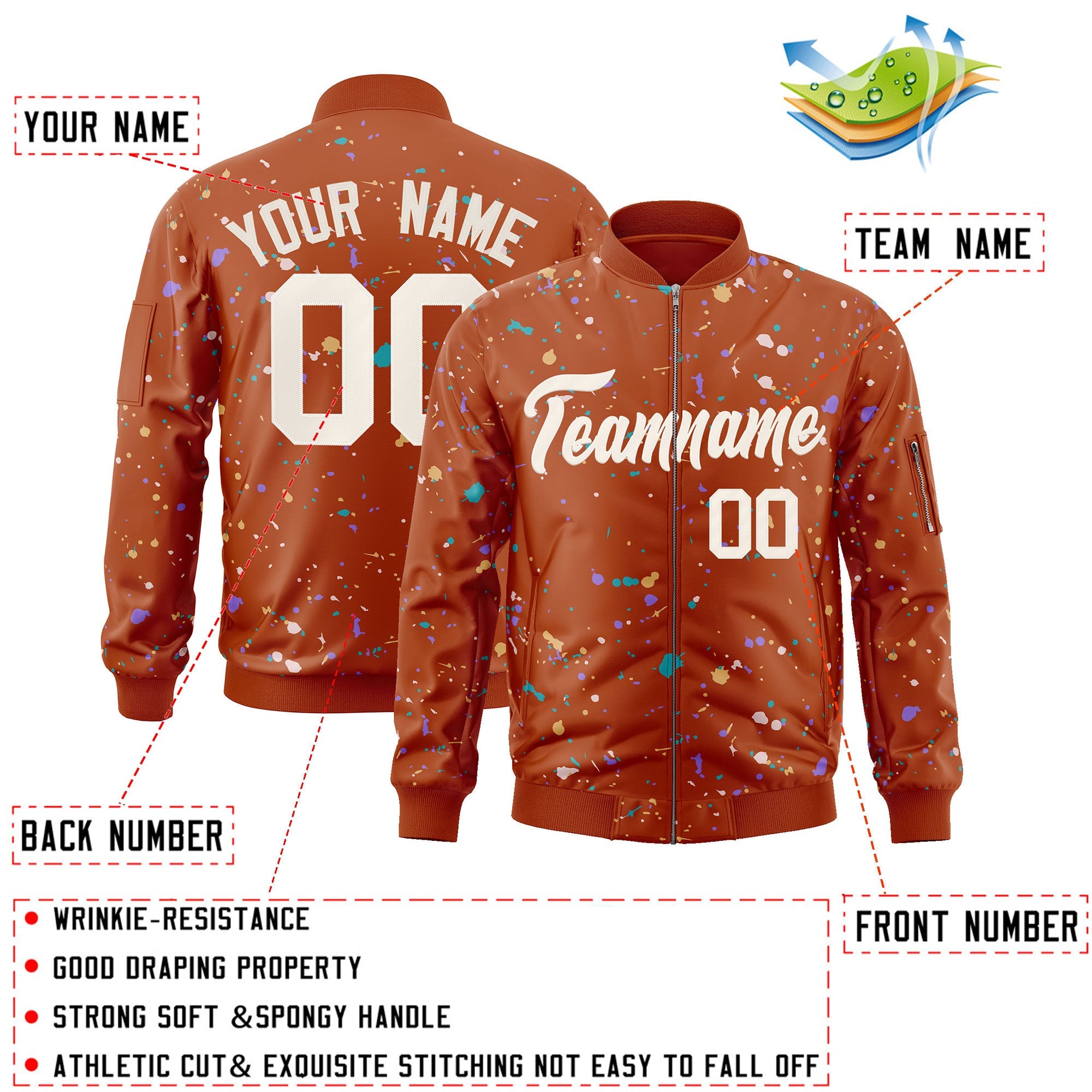 Custom Orange Cream Varsity Full-Zip Splash Graffiti Pattern Letterman Jacket