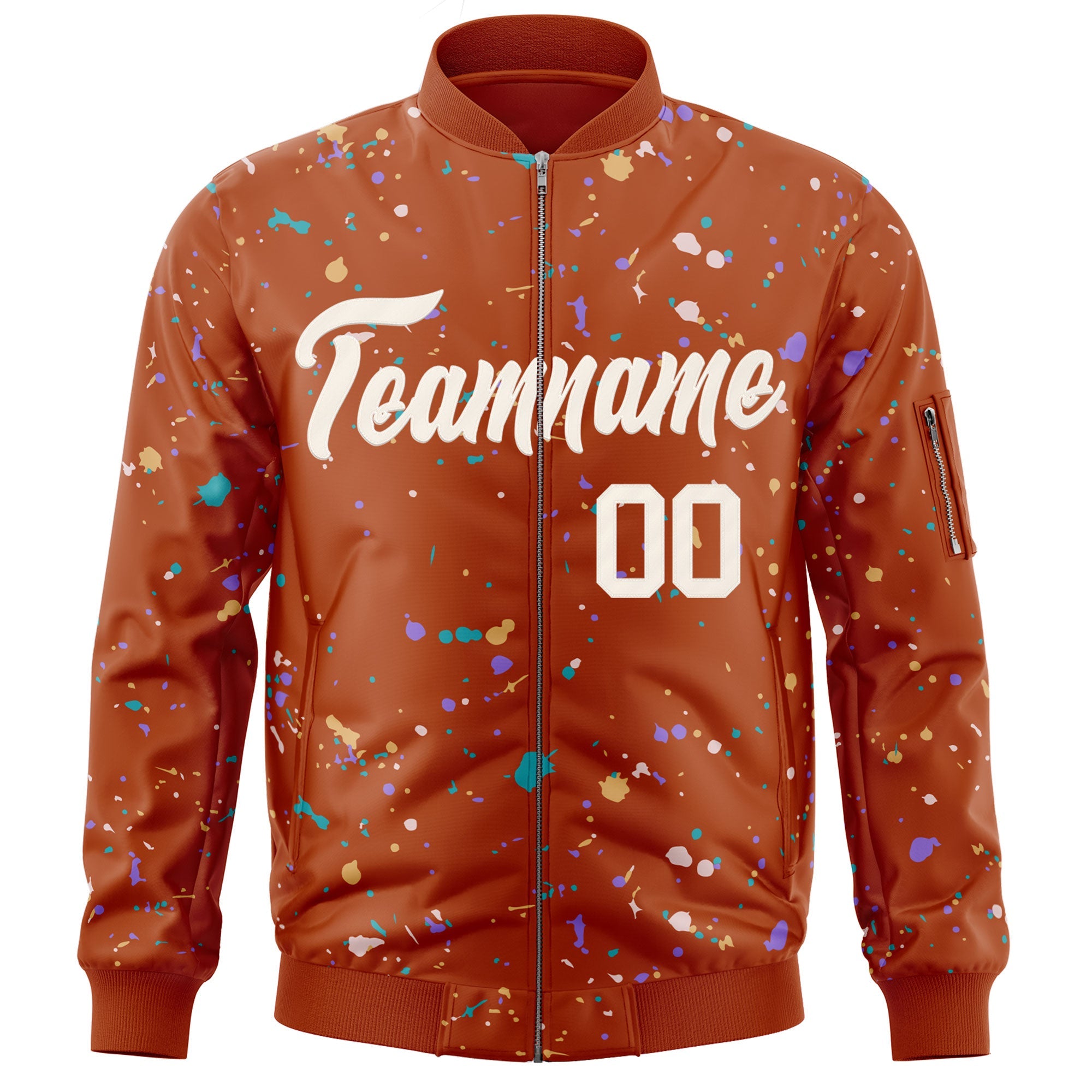 Custom Orange Cream Varsity Full-Zip Splash Graffiti Pattern Letterman Jacket