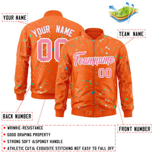 Custom Orange Pink-White Varsity Full-Zip Splash Graffiti Pattern Letterman Jacket