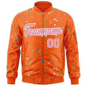 Custom Orange Pink-White Varsity Full-Zip Splash Graffiti Pattern Letterman Jacket