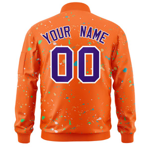 Custom Orange Purple-White Varsity Full-Zip Splash Graffiti Pattern Letterman Jacket