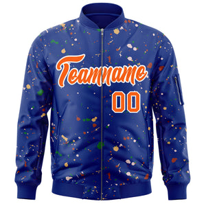 Custom Royal Orange-White Varsity Full-Zip Splash Graffiti Pattern Letterman Jacket