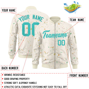 Custom Cream Aqua Varsity Full-Zip Splash Graffiti Pattern Letterman Jacket