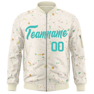 Custom Cream Aqua Varsity Full-Zip Splash Graffiti Pattern Letterman Jacket