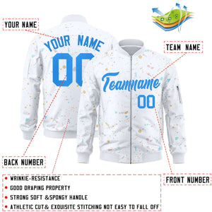 Custom White Powder Blue Varsity Full-Zip Splash Graffiti Pattern Letterman Jacket