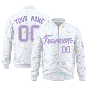 Custom White Purple Varsity Full-Zip Splash Graffiti Pattern Letterman Jacket