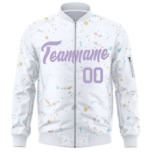 Custom White Purple Varsity Full-Zip Splash Graffiti Pattern Letterman Jacket