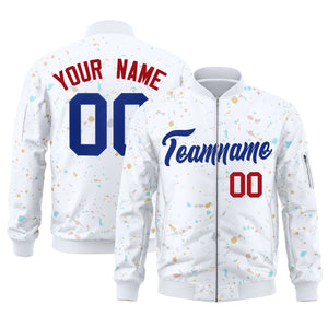 Custom White Royal Varsity Full-Zip Splash Graffiti Pattern Letterman Jacket