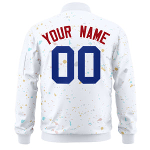 Custom White Royal Varsity Full-Zip Splash Graffiti Pattern Letterman Jacket