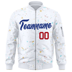 Custom White Royal Varsity Full-Zip Splash Graffiti Pattern Letterman Jacket