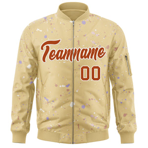 Custom Khaki Orange-White Varsity Full-Zip Splash Graffiti Pattern Letterman Jacket