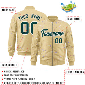 Custom Khaki Midnight Green-White Varsity Full-Zip Splash Graffiti Pattern Letterman Jacket