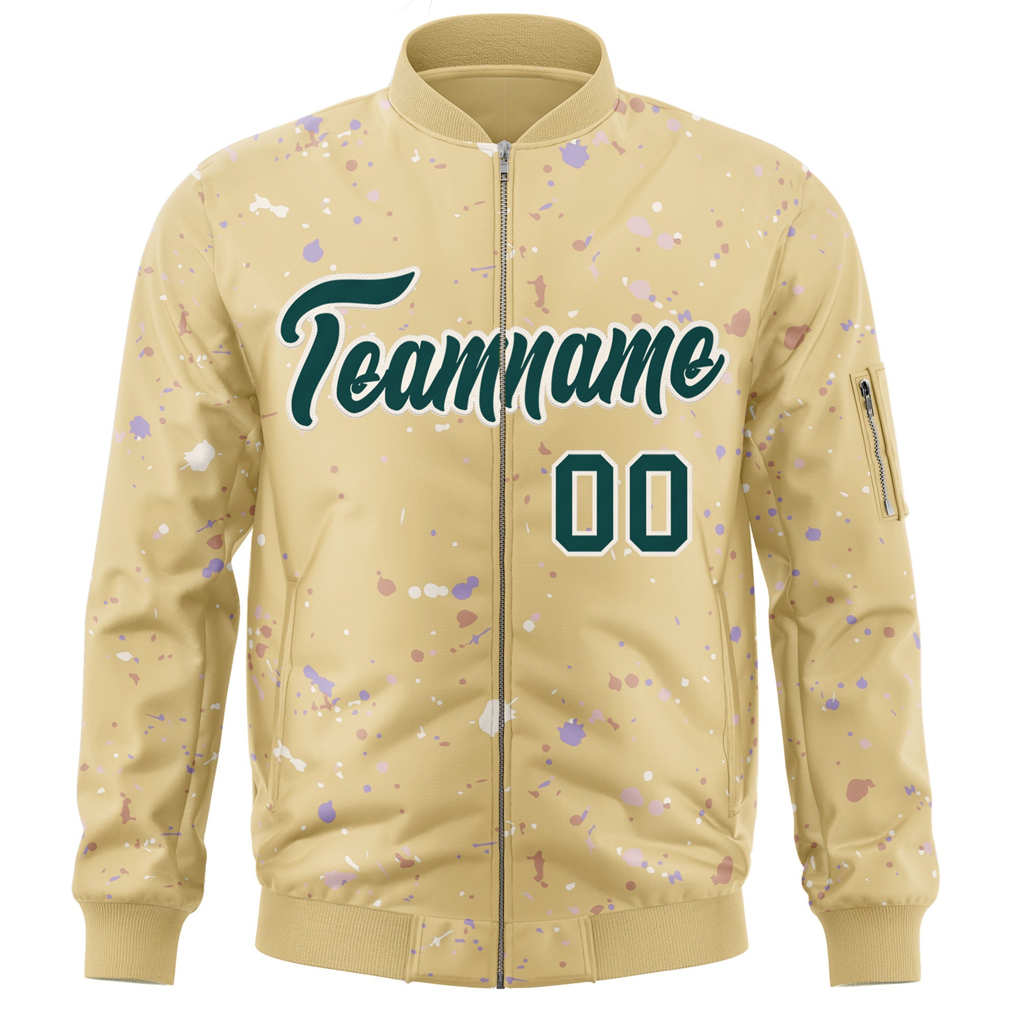 Custom Khaki Midnight Green-White Varsity Full-Zip Splash Graffiti Pattern Letterman Jacket