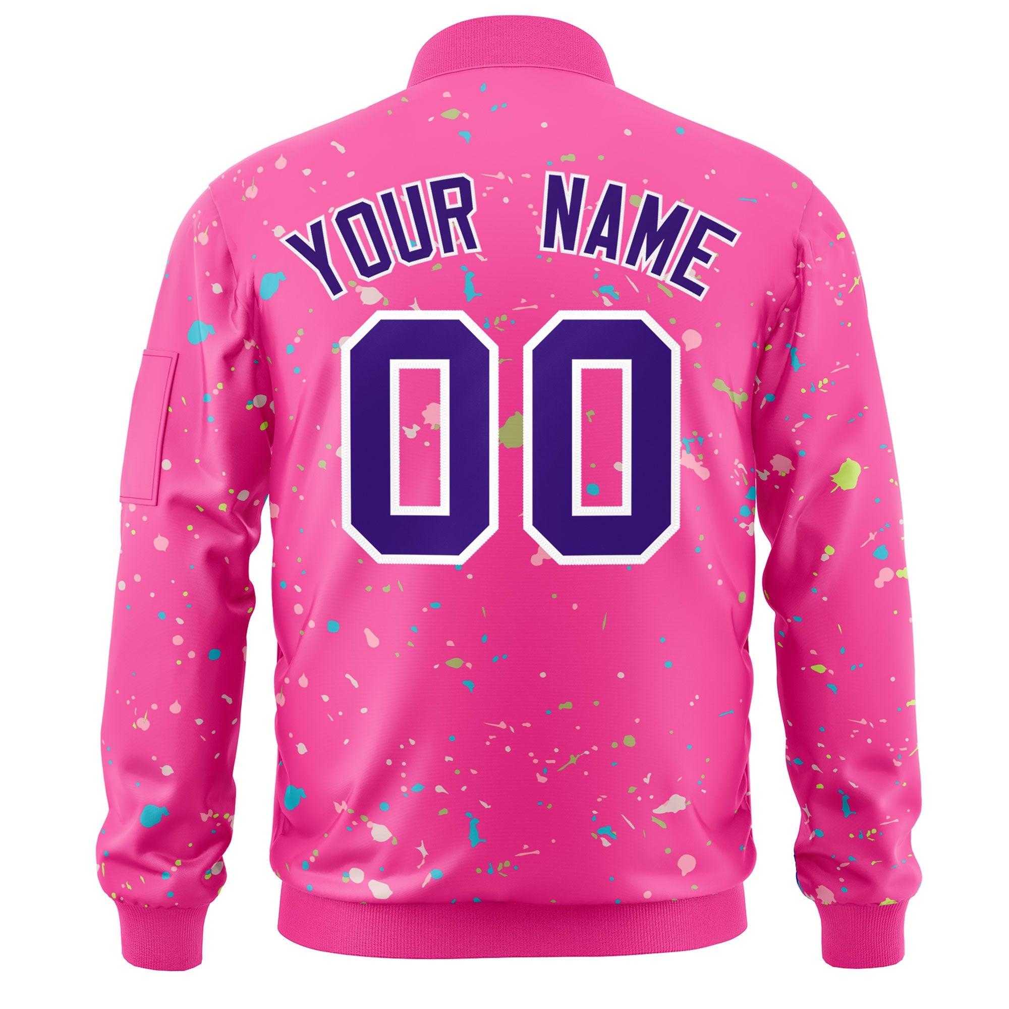 Custom Pink Purple-White Varsity Full-Zip Splash Graffiti Pattern Letterman Jacket