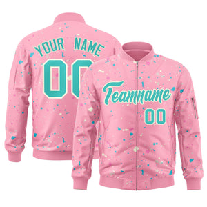 Custom Pink Aqua Varsity Full-Zip Splash Graffiti Pattern Letterman Jacket