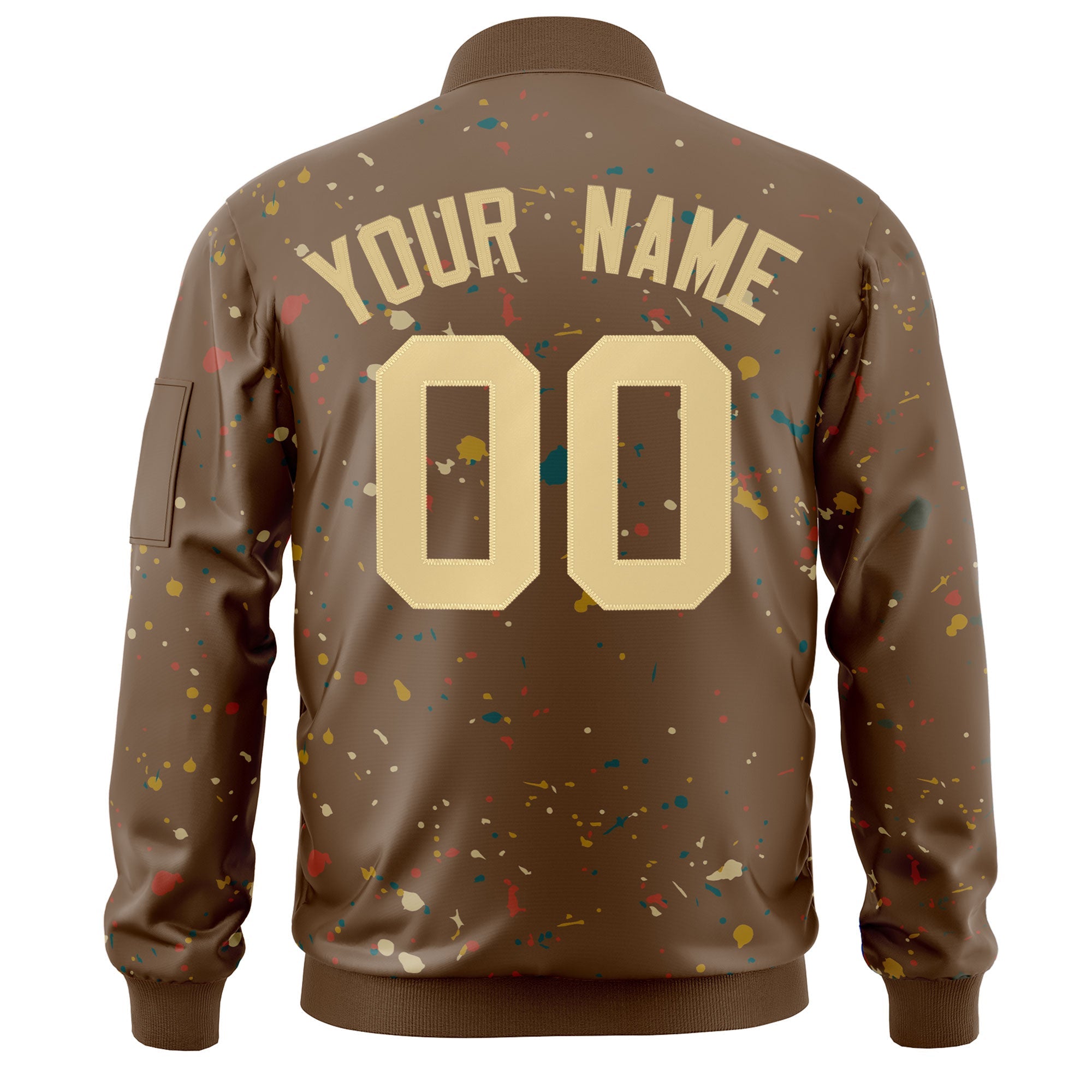 Custom Brown Khaki Varsity Full-Zip Splash Graffiti Pattern Letterman Jacket