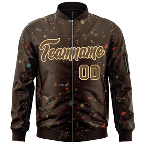 Custom Brown Khaki Varsity Full-Zip Splash Graffiti Pattern Letterman Jacket