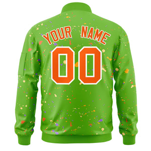 Custom Green Orange-White Varsity Full-Zip Splash Graffiti Pattern Letterman Jacket