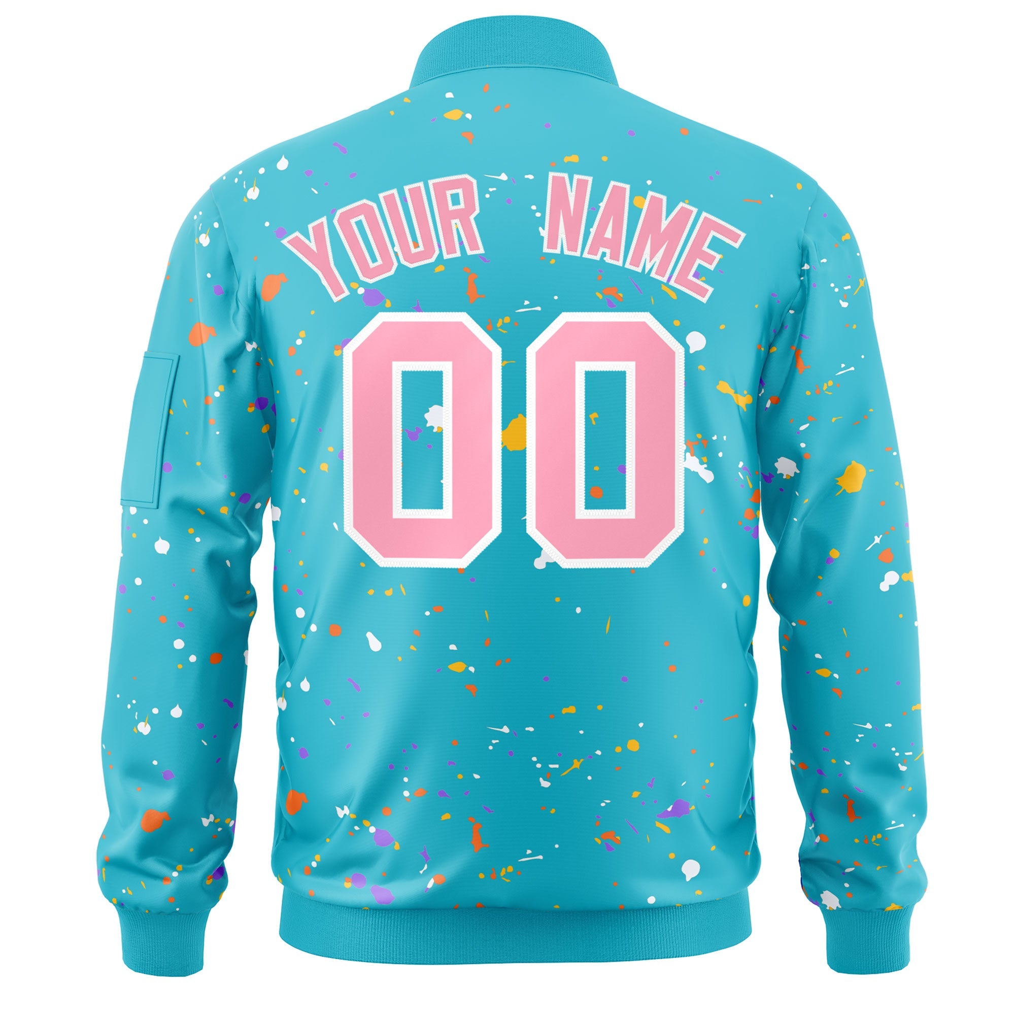 Custom Light Blue Pink-White Varsity Full-Zip Splash Graffiti Pattern Letterman Jacket