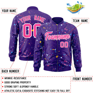 Custom Purple Pink-White Varsity Full-Zip Splash Graffiti Pattern Letterman Jacket