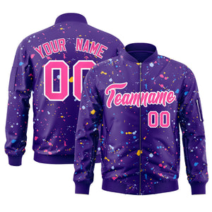 Custom Purple Pink-White Varsity Full-Zip Splash Graffiti Pattern Letterman Jacket