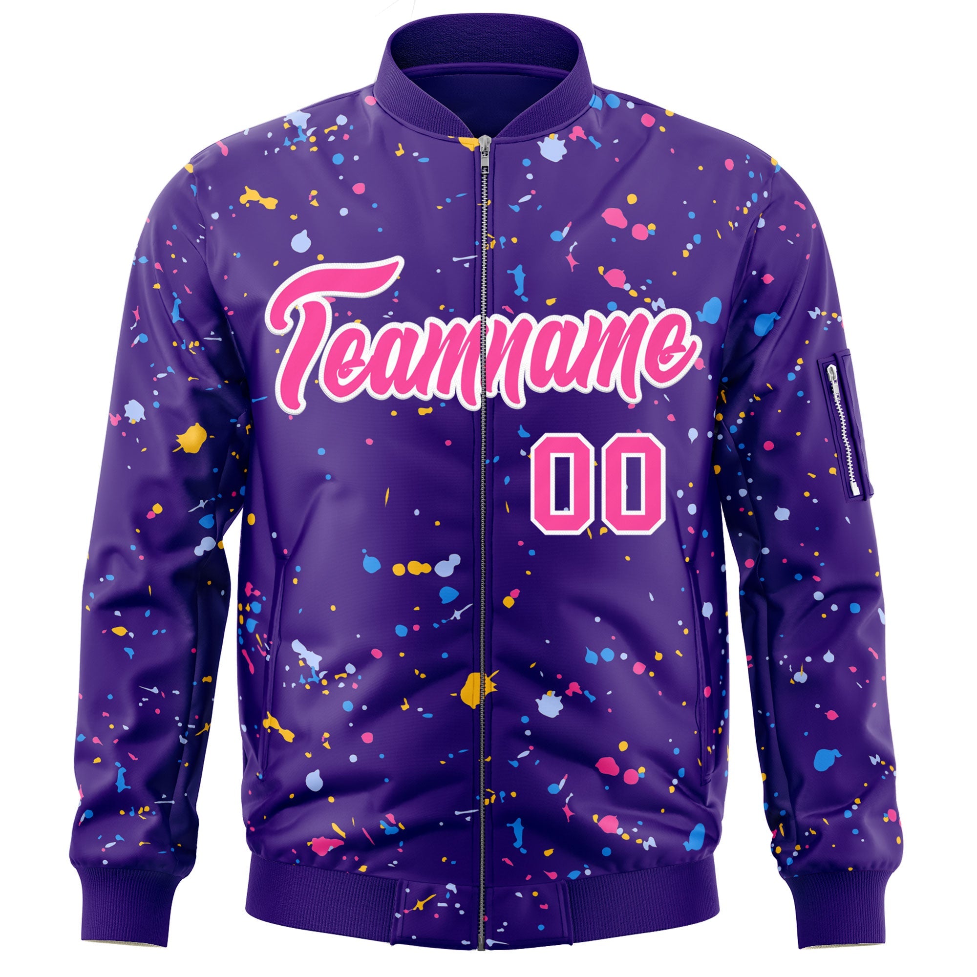 Custom Purple Pink-White Varsity Full-Zip Splash Graffiti Pattern Letterman Jacket