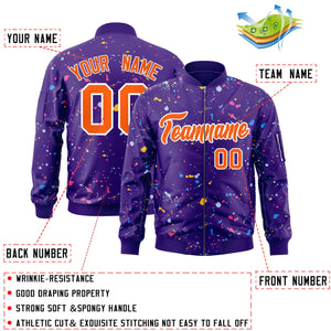 Custom Purple Orange-White Varsity Full-Zip Splash Graffiti Pattern Letterman Jacket