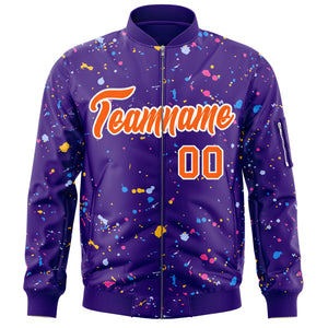 Custom Purple Orange-White Varsity Full-Zip Splash Graffiti Pattern Letterman Jacket