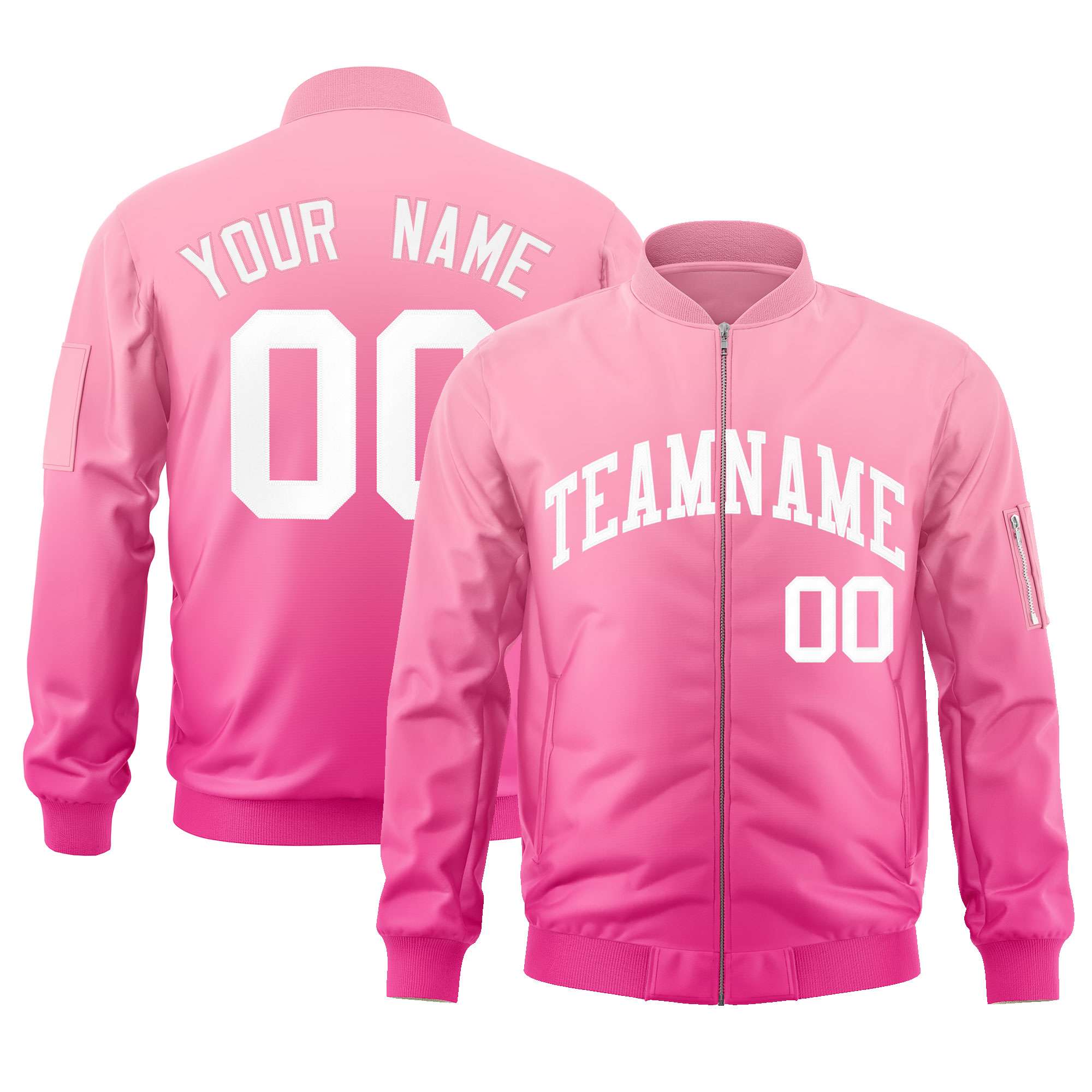 Custom Pink White Varsity Full-Zip Gradient Fashion Letterman Bomber Jacket