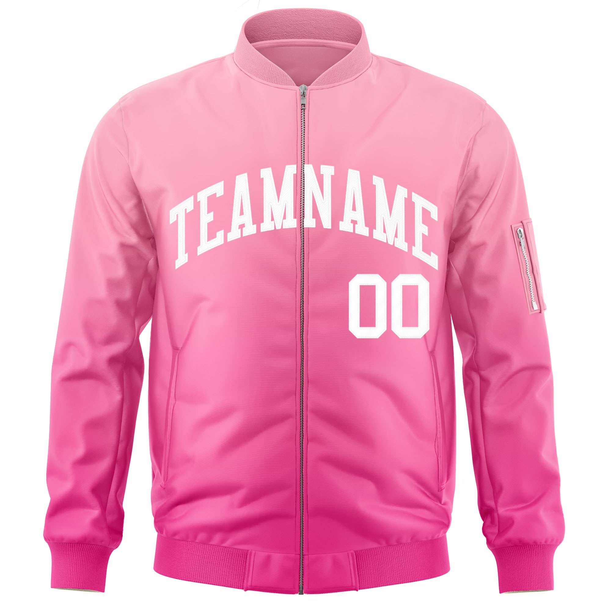 Custom Pink White Varsity Full-Zip Gradient Fashion Letterman Bomber Jacket