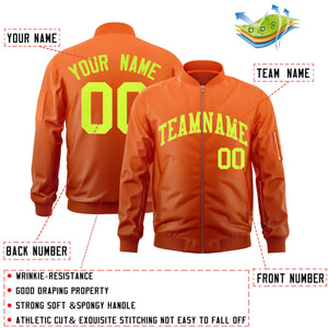 Custom Orange Neon Green Varsity Full-Zip Gradient Fashion Letterman Bomber Jacket