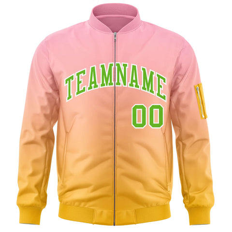 Custom Pink Gold-Green Varsity Full-Zip Gradient Fashion Letterman Bomber Jacket