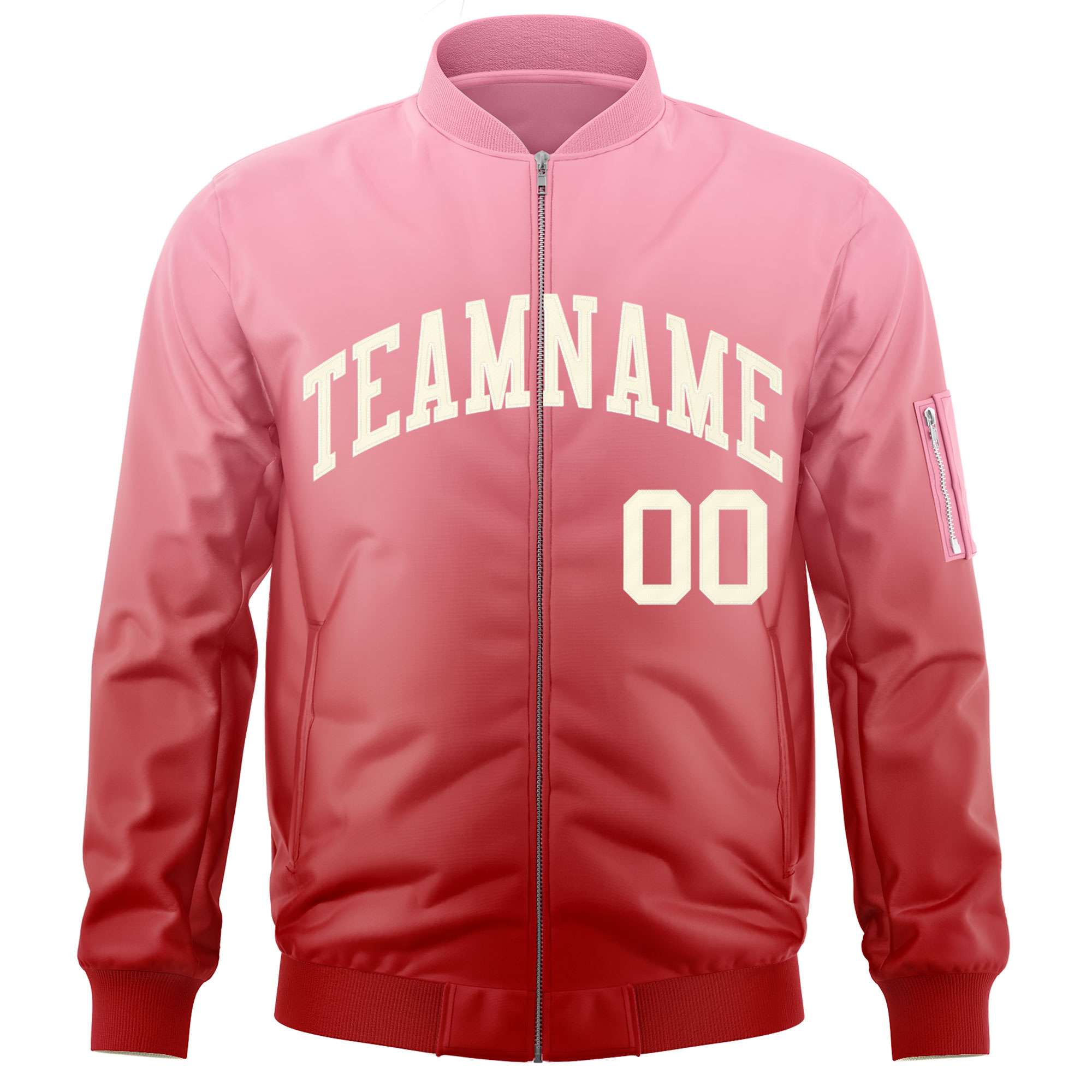 Custom Pink Red-Cream Varsity Full-Zip Gradient Fashion Letterman Bomber Jacket