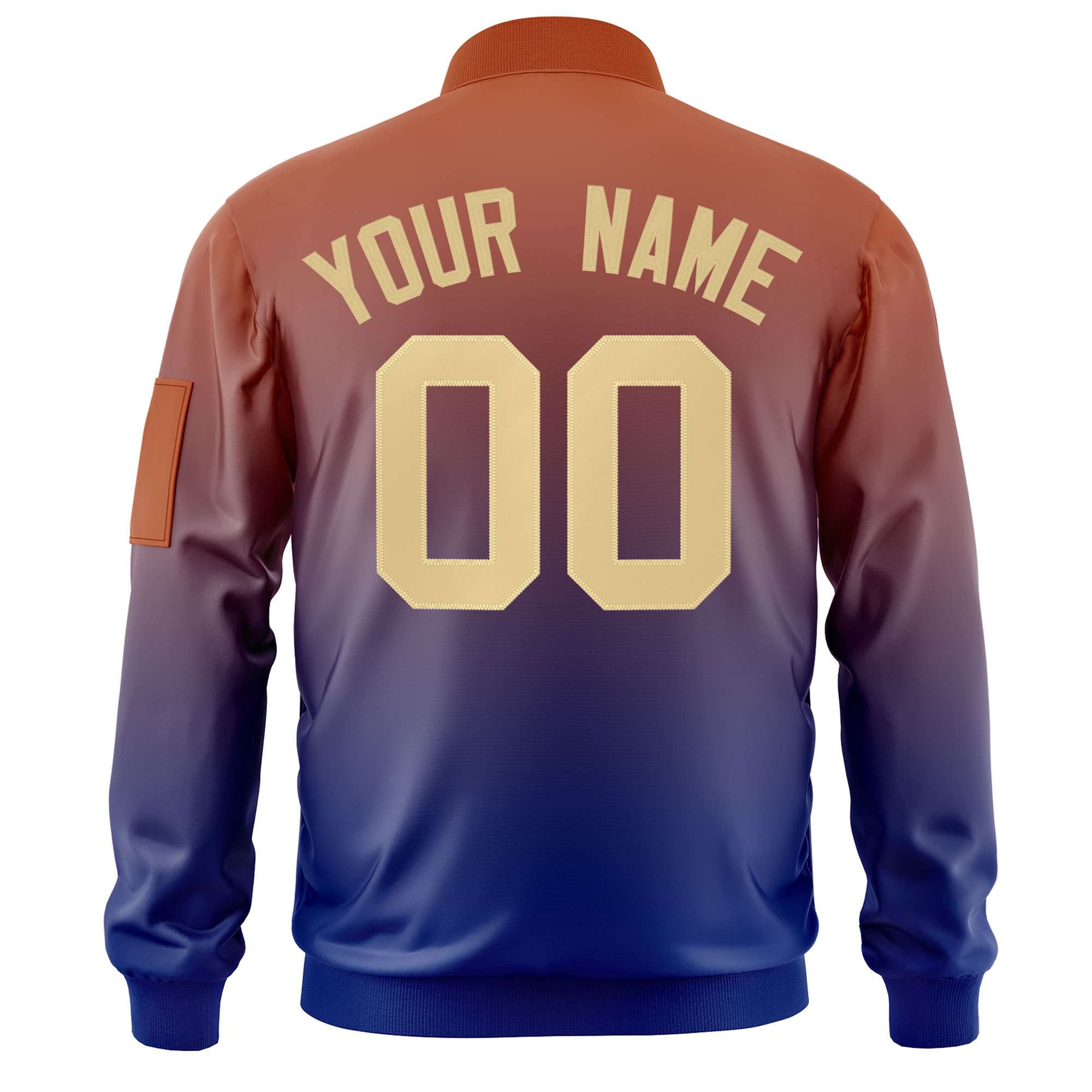 Custom Orange Navy-Khaki Varsity Full-Zip Gradient Fashion Letterman Bomber Jacket