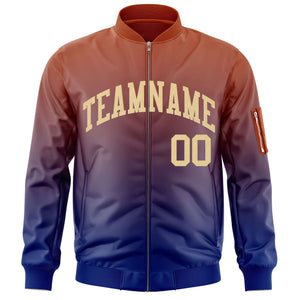 Custom Orange Navy-Khaki Varsity Full-Zip Gradient Fashion Letterman Bomber Jacket