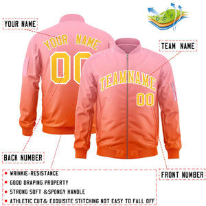 Custom Pink Orange-Gold Varsity Full-Zip Gradient Fashion Letterman Bomber Jacket