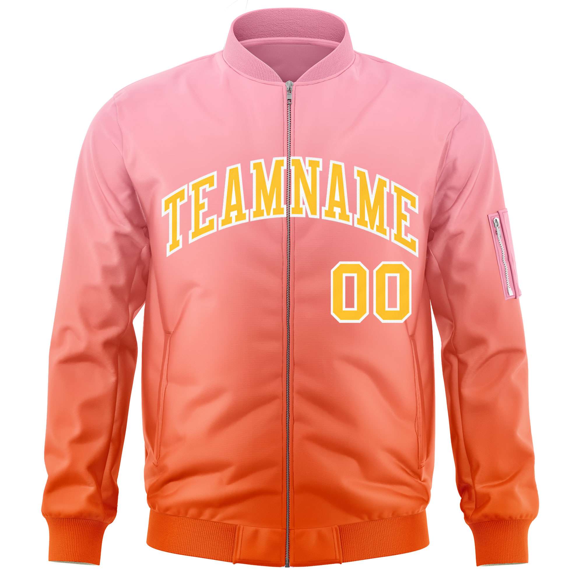 Custom Pink Orange-Gold Varsity Full-Zip Gradient Fashion Letterman Bomber Jacket