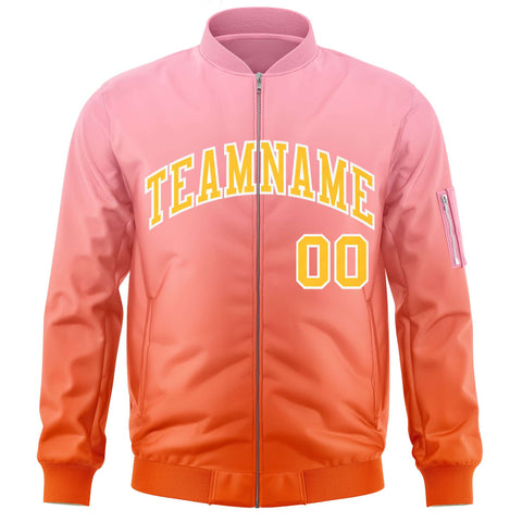 Custom Pink Orange-Gold Varsity Full-Zip Gradient Fashion Letterman Bomber Jacket