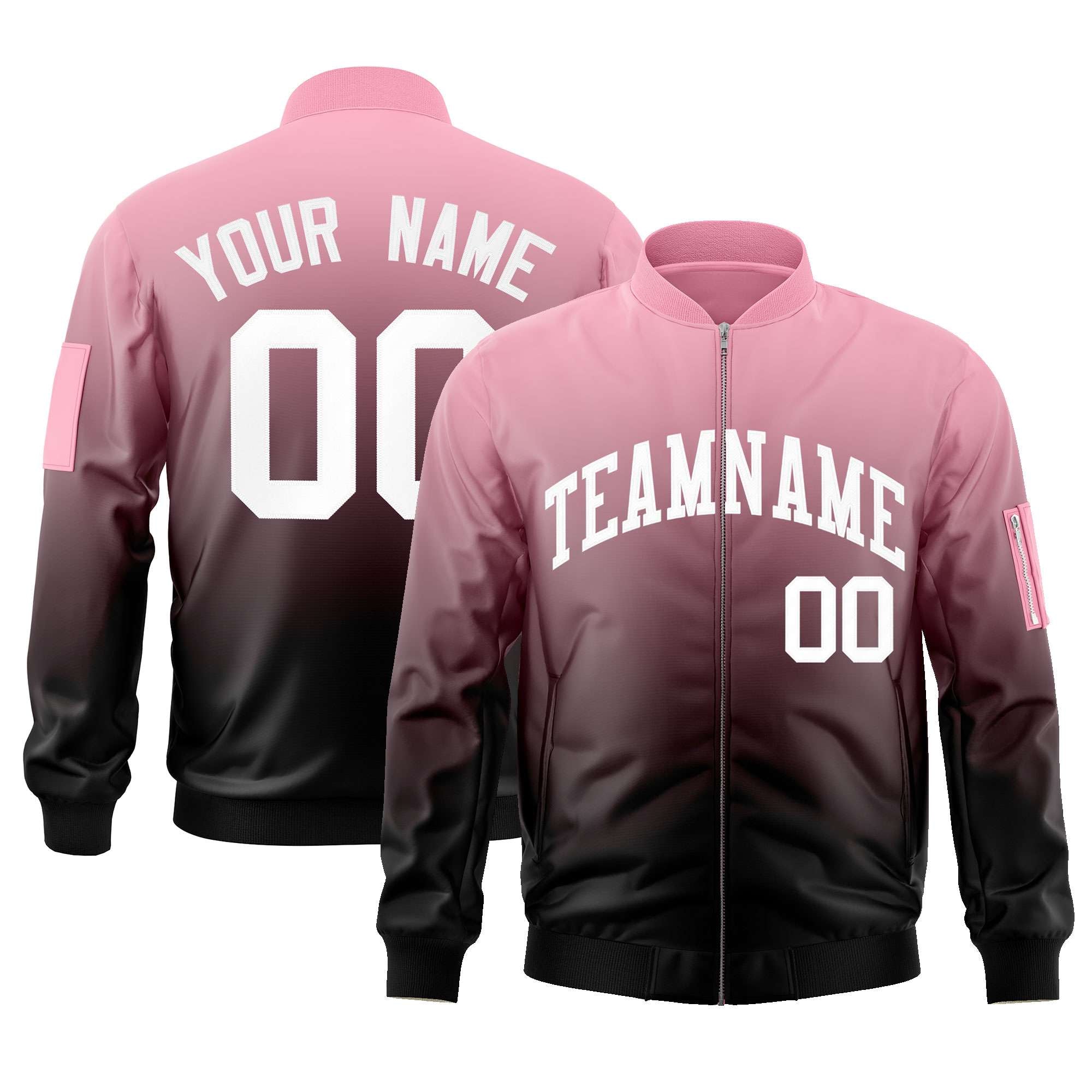 Custom Pink Black-White Varsity Full-Zip Gradient Fashion Letterman Bomber Jacket