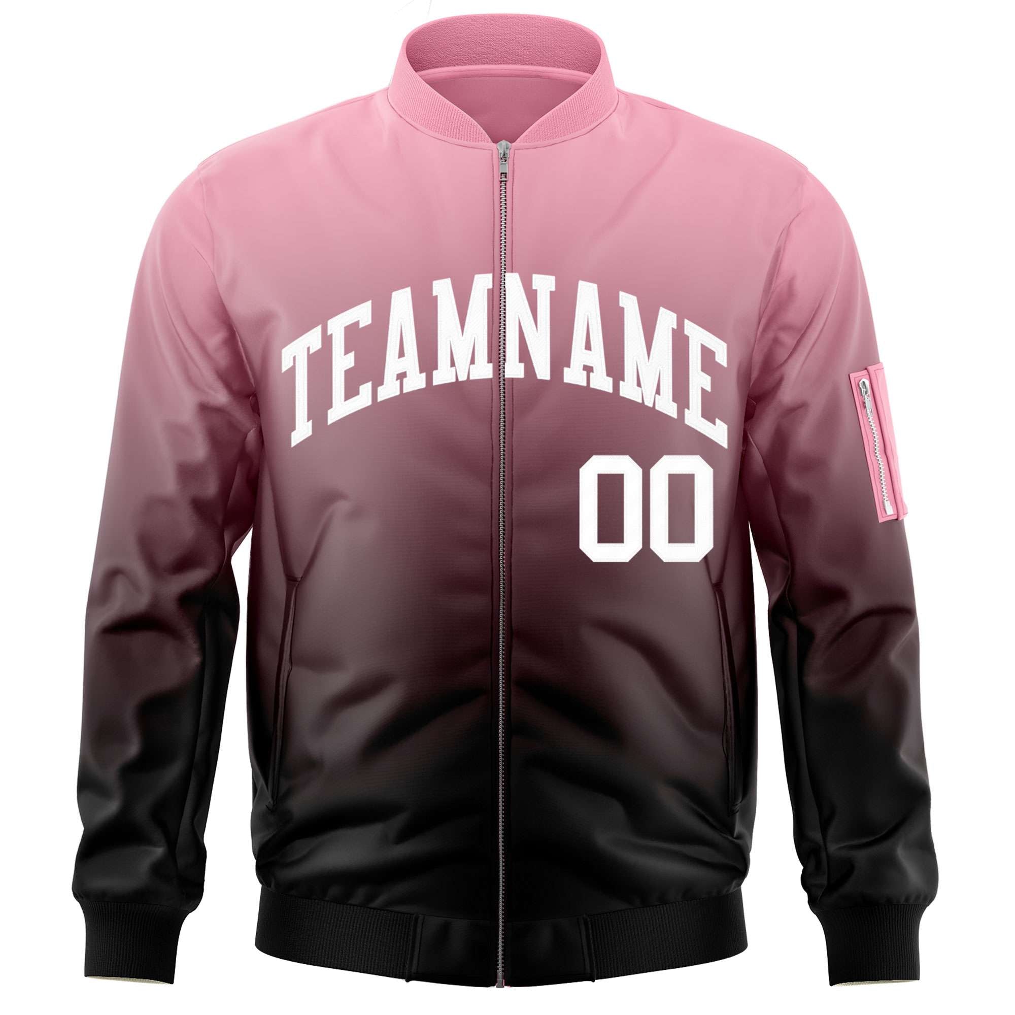 Custom Pink Black-White Varsity Full-Zip Gradient Fashion Letterman Bomber Jacket