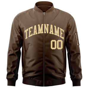 Custom Brown Khaki Varsity Full-Zip Gradient Fashion Letterman Bomber Jacket