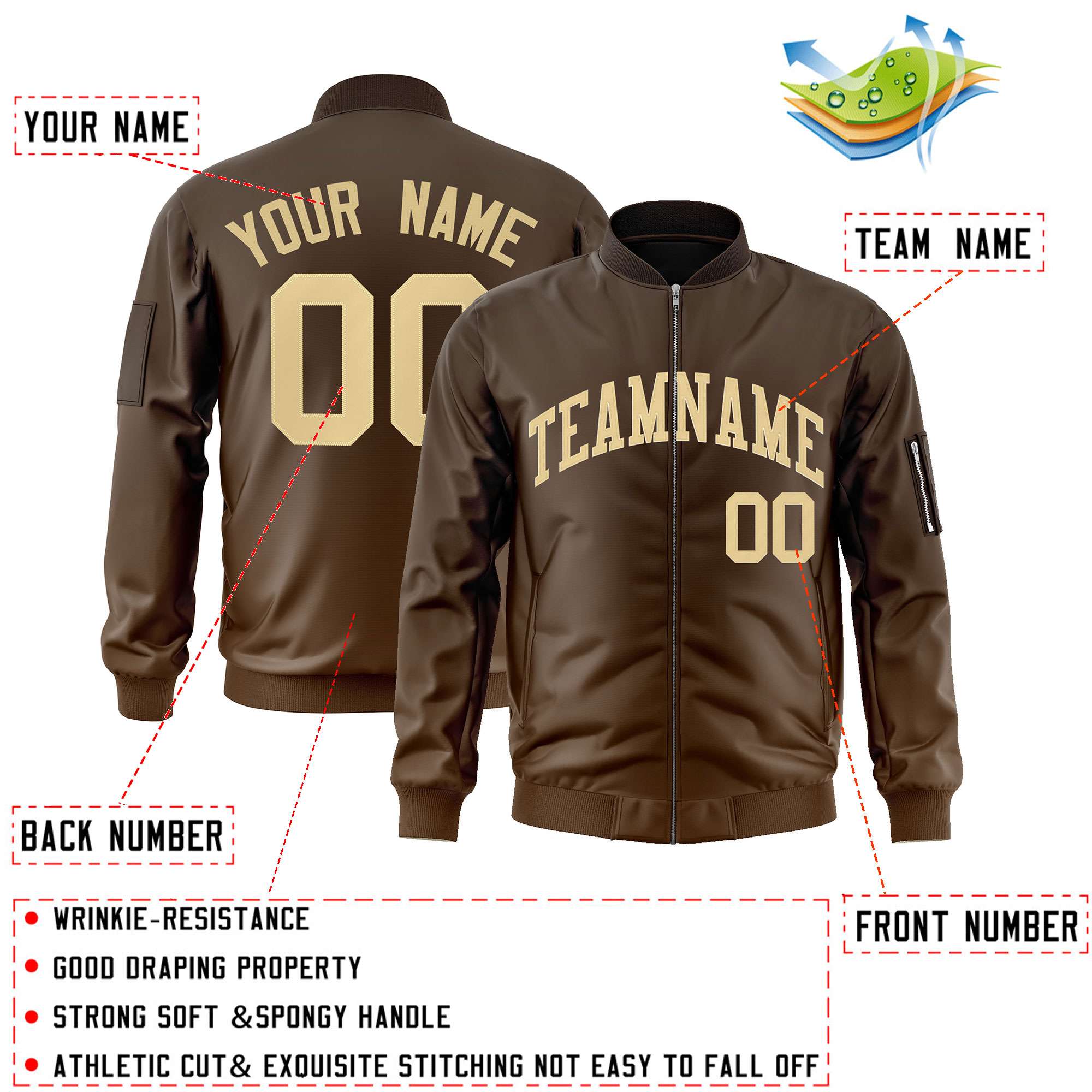 Custom Brown Khaki Varsity Full-Zip Gradient Fashion Letterman Bomber Jacket