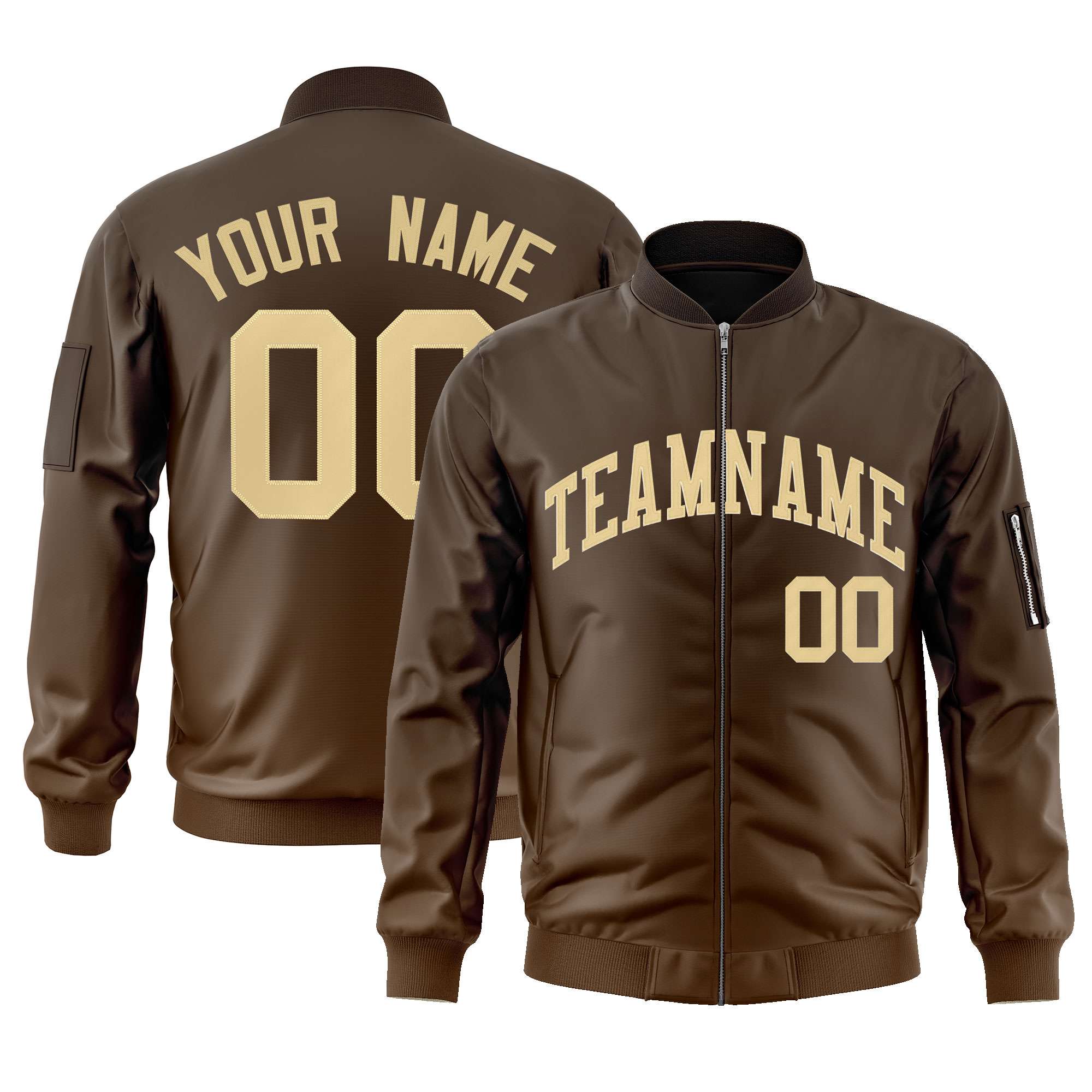 Custom Brown Khaki Varsity Full-Zip Gradient Fashion Letterman Bomber Jacket