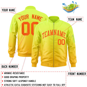 Custom Neon Green Gold-Orange Varsity Full-Zip Gradient Fashion Letterman Bomber Jacket