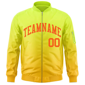 Custom Neon Green Gold-Orange Varsity Full-Zip Gradient Fashion Letterman Bomber Jacket