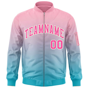 Custom Pink Light Blue Varsity Full-Zip Gradient Fashion Letterman Bomber Jacket