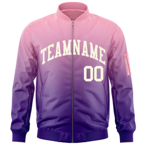 Custom Pink Purple-Cream Varsity Full-Zip Gradient Fashion Letterman Bomber Jacket