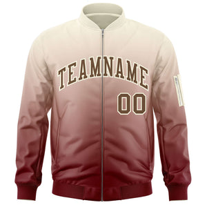 Custom Cream Crimson-Brown Varsity Full-Zip Gradient Fashion Letterman Bomber Jacket